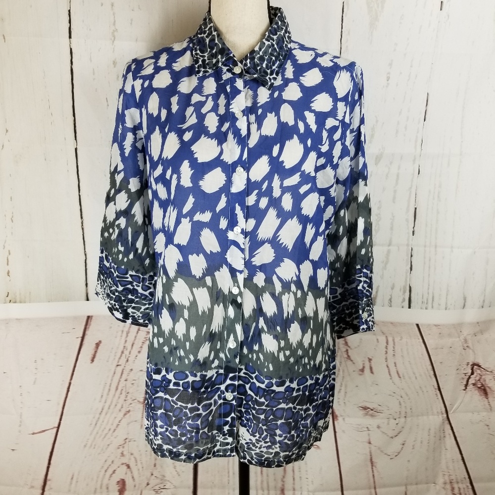 Hannah Button Up Shirt Sz M Blue White Blouse